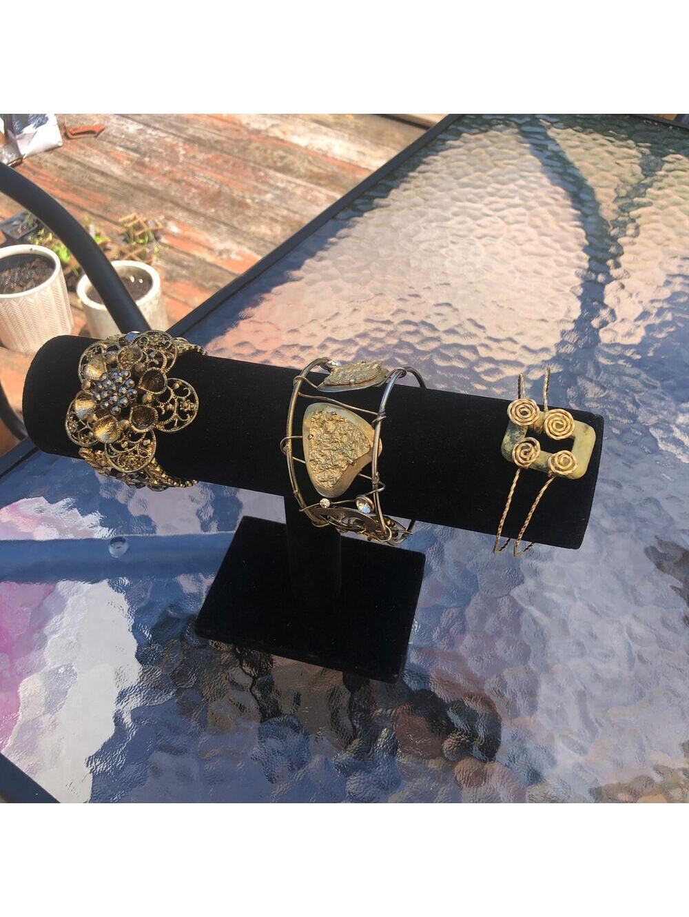 Set of 3 Art Deco Wire Ornate Gold Tone Bracelets